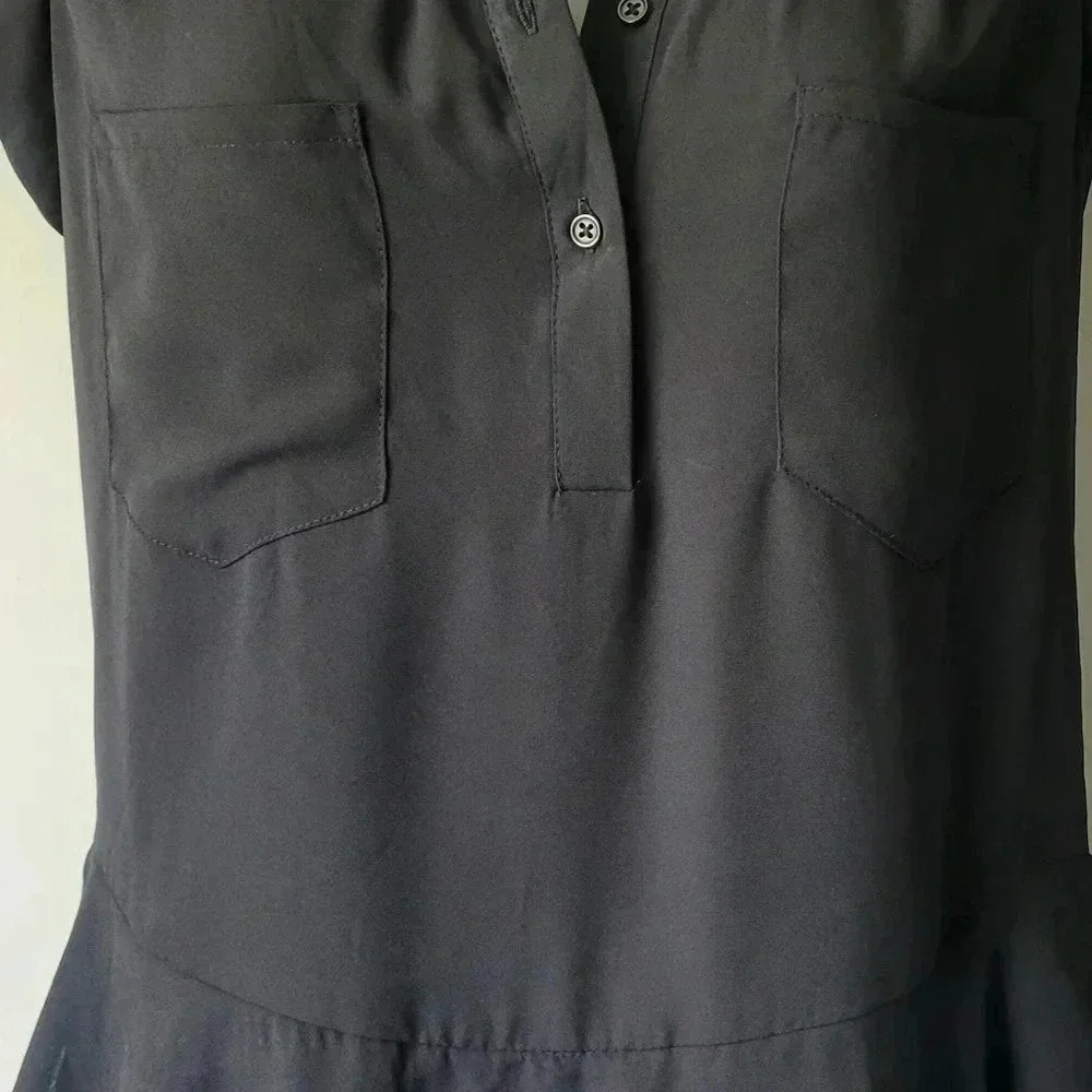 Size SM, MOSSIMO Black Drop Waist Chiffon Top, Ruffle Bottom, Ruffle Cap Sleeves - Picture 2 of 12